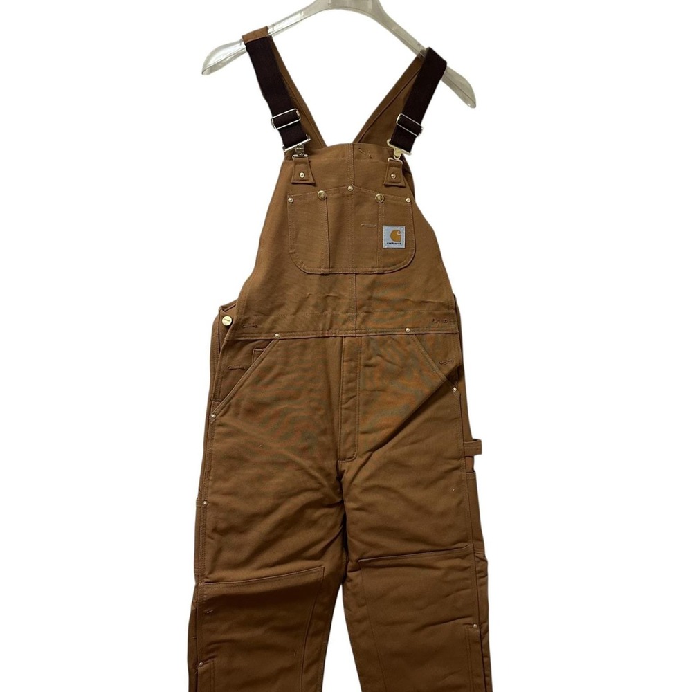Vtg Carhartt Duck Zip to Knee Bib Overalls Quilt Lined R02 BRN 50 X 30 NEW NOS
